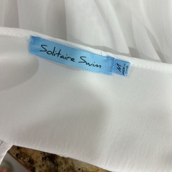 Solitaire Swim White 3/4 Sleeve Lace Trim Cover Up Top Size M - Picture 4 of 7
